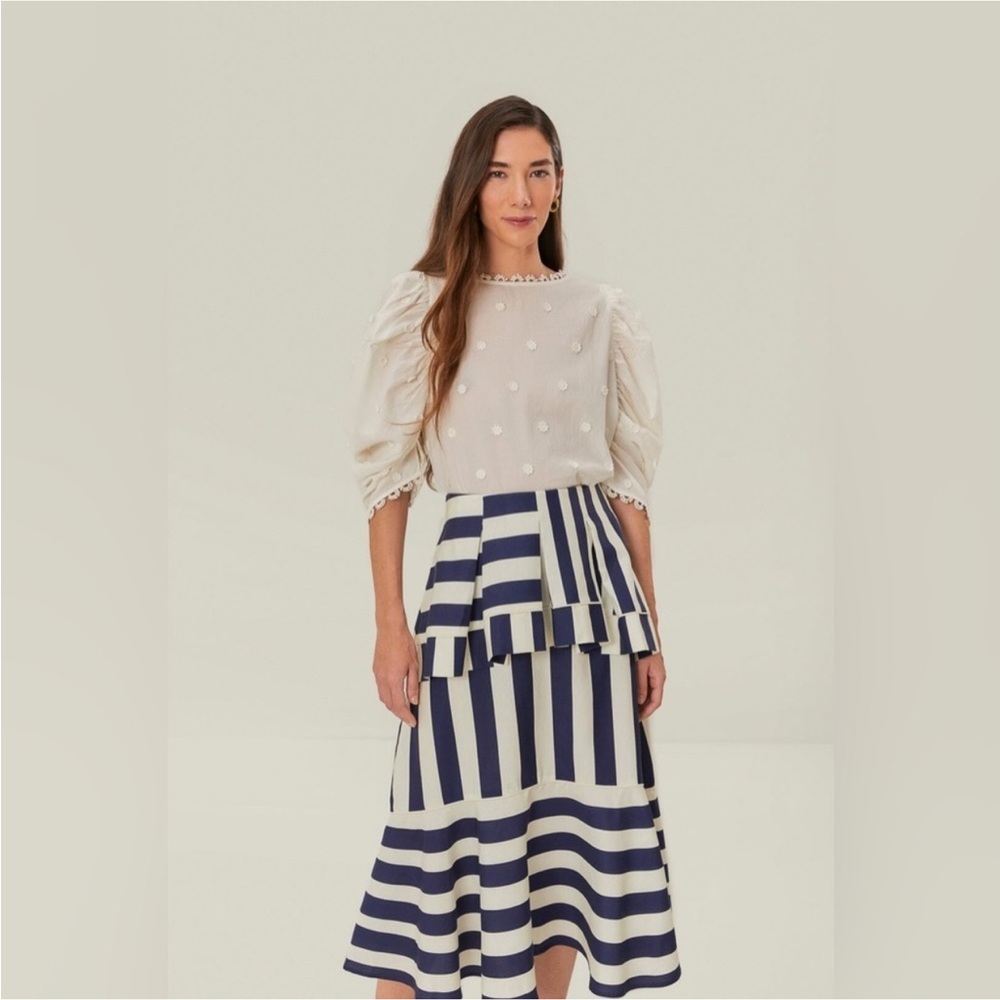 Farm Rio: Blue Mixed Stripes Midi Skirt - Picture 4 of 12
